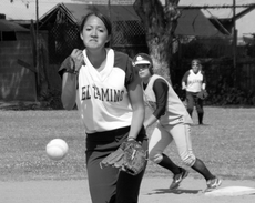 Freshman Diana Cortez throws a pitch in last Thursdays loss to the Cerritos Falcons.