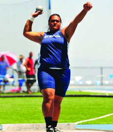 Sophomore NaI Leni prepares to throw the shot put at the California Community College Track and Field Championships Saturday at the College of San Mateo.
