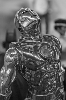 Sculpted by Art Asylum, this classic Iron Man statue is on display in the Schauerman Library.