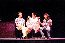 In the play "The Mint Juleps Trilogy," Brad, played by actor Nathaniel Meier, Tom, played by actor Christopher Bunyi and Hammish, played by actor Christian LeMay, share a drink while discussing Brad's  woman troubles.