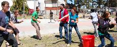 Various club members participated in a water balloon fight at the end of the Inter-Club Council Spring games