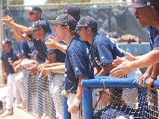 The Warriors cheer on teammate Kyle Petter as he scores the winning run in the 1-0 victory over Pierce Saturday.