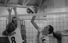 Lauren Edwards, freshmen middle hitter, spikes the ball in the Warriors' sweep of the EC Classic last Friday. Edwards is one of the many new players who have made an instant impact on a team focused on winning a championship this year