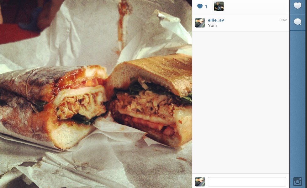 Instagram photo of a deli sandwich. 