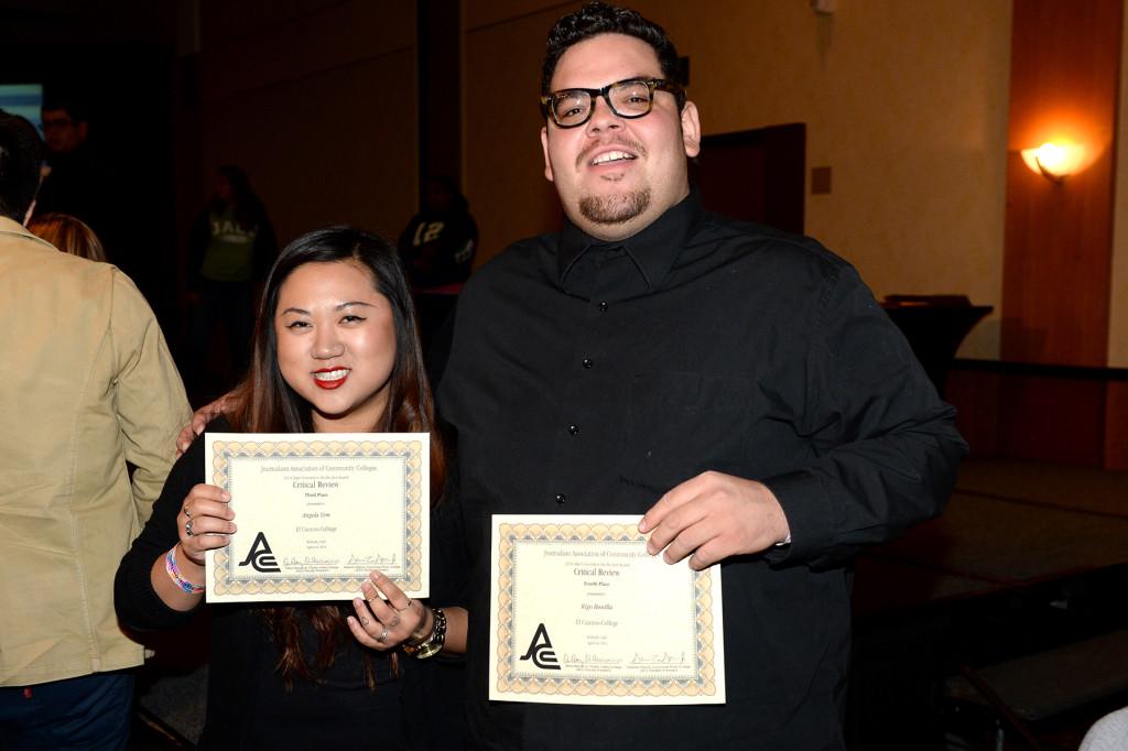 Angela Yim, editorial editor, and Rigo Bonilla, staff writer, won third and fourth place respectively in the Critical Review competition at JACCs state convention in Burbank, Calif. April 3-6. Photo credit: Charles Ryder