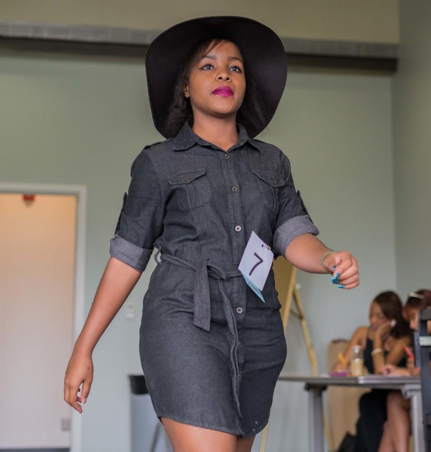 Chipasha Mulenga, 20, Economics, struts her stuff during the open model call for the 2015 El Camino Fashion Show.