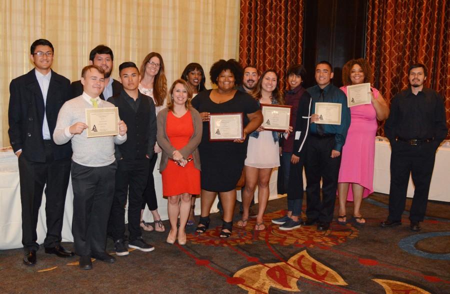 The Union staff members pose with awards at the 60th annual Journalism Association of Community Colleges state convention in Sacramento, Calif. on April 11. The Union had 13 staff members attend the convention from April 9-11. Photo credit: John Fordiani