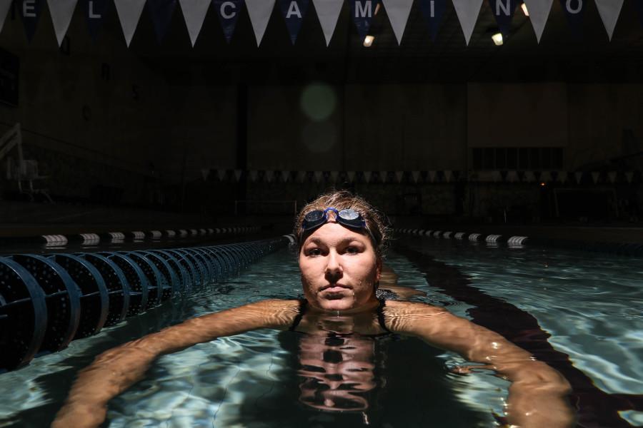 Monica Bender, 20, a member of the El Camino 2015 Conference Champion womens swim team and an accomplished long-distance swimmer achieved a personal goal of swimming across the English Channel in 13 hrs and 41 mins. Photo credit: Jackie Romano