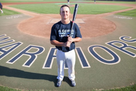 Zack Ferreira poses behind home plate. He is El Camino baseball’s third baseman and has been on fire this season, helping the team to an 9-4 record. Photo credit: Jorge Villa