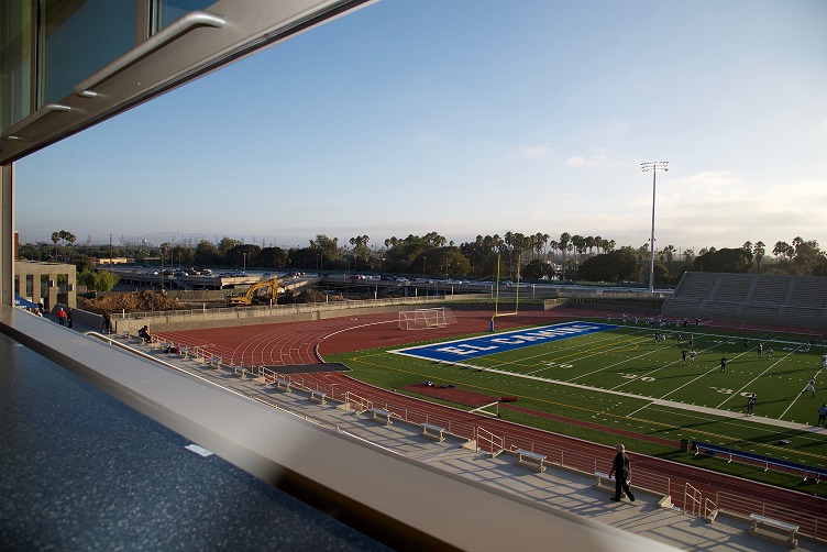 The setting sun casts long shadows on El Caminos new Murdock stadium, following the Ribbon Cutting ceremony on September 2nd, 2016.