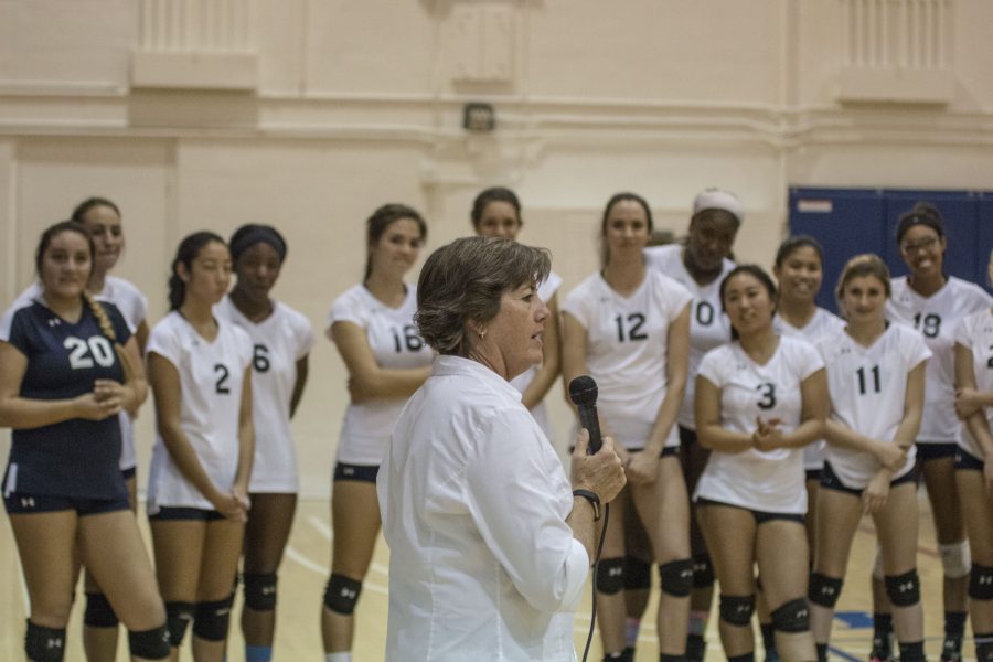 El Camino head coach Le Valley Pattison tells a story to the Warriors friends and family after being recognized for her many accolades and accomplishments at El Camino on Wednesday, Nov. 9. Photo credit: Elijah Hicks