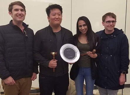 (Left) Joseph Evans; debate team coach, Curtis Wang; 17, political science major, Zara Andrabi; 17, political science major and Brandon James Fletcher after the Andrabi/Wang pair placed No. 8 in the National Parliamentary Tournament of Excellence.
Photo courtesy of Zara Andrabi.