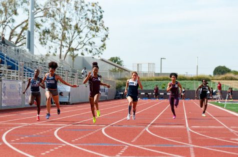 El Camino womens track team competes during the South Coast Conference preliminaries on Tuesday, April 25 at Murdock Stadium. Photo credit: Osvaldo Deras