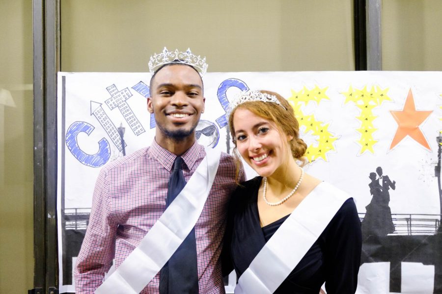Representative of Society of Music, Kayla Atkinson and Black Student Union club president and ASO Director of Academic Affairs Bryant Odega, who were respectively crowned king and queen of homecoming. Photo credit: Emma Dimaggio