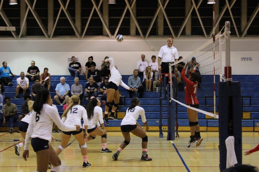 Aiko Waters elevating for one of her 13 kills v.s. Chaffey College. Photo credit: Jeremy Taylor