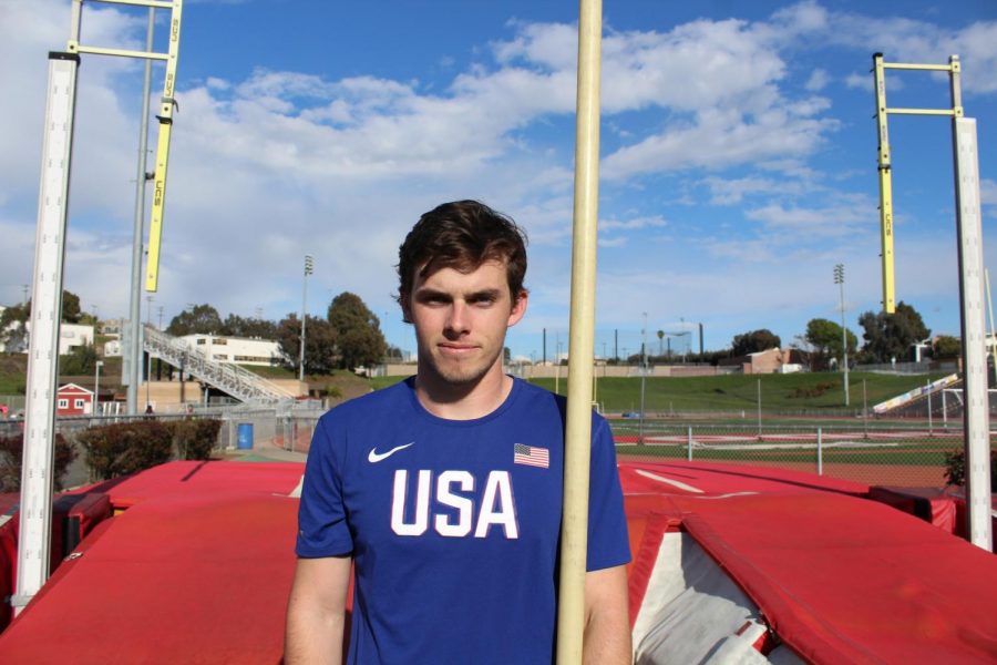 Freshman Tate Curran set a new El Camino College pole vaulting record at the 2018 Don Kirby Collegiate Invitational by tieing for fifth place in the pole vault after posting a mark of 17-4 ½ Photo credit: Zach Hatakeyama