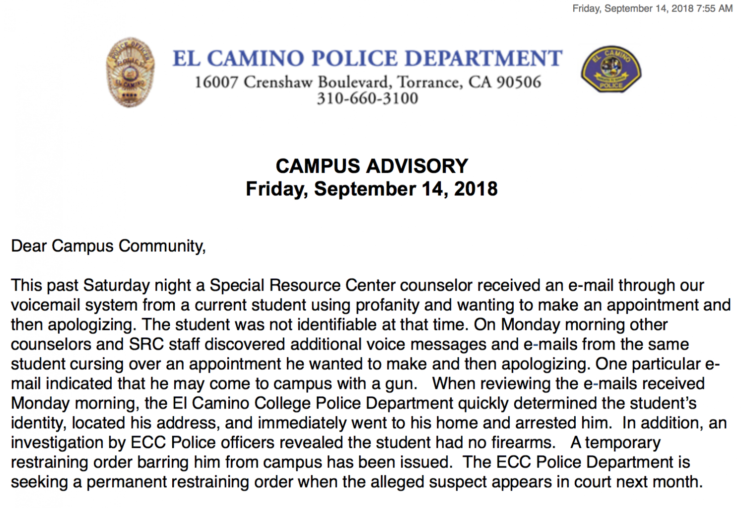 el camino college counseling appointment