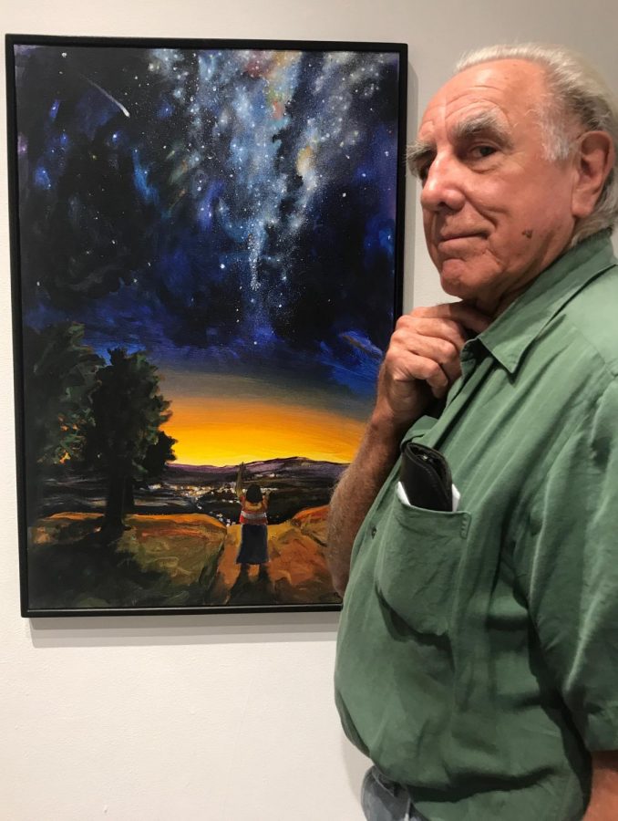 Raoul De la Sota, 81, in front of one of his favorite pieces in the art gallery, The Mexican and the Camino Photo credit: Alexa Kinoshita