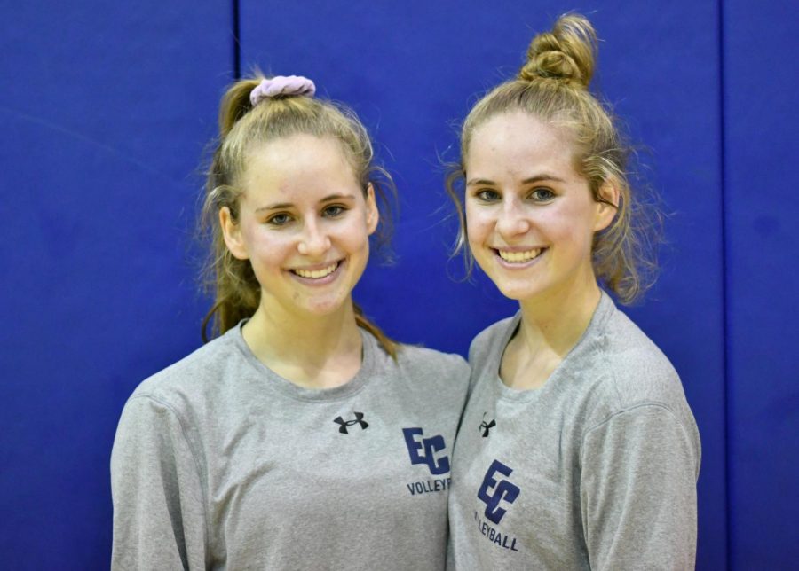 Caitlin (left) and Kelly Donatucci pose for a photo after EC defeats Rio Hondo 25-14, 25-17, and 25-13 in the volleyball game played on Wednesday, Oct. 24 in the South Gym.