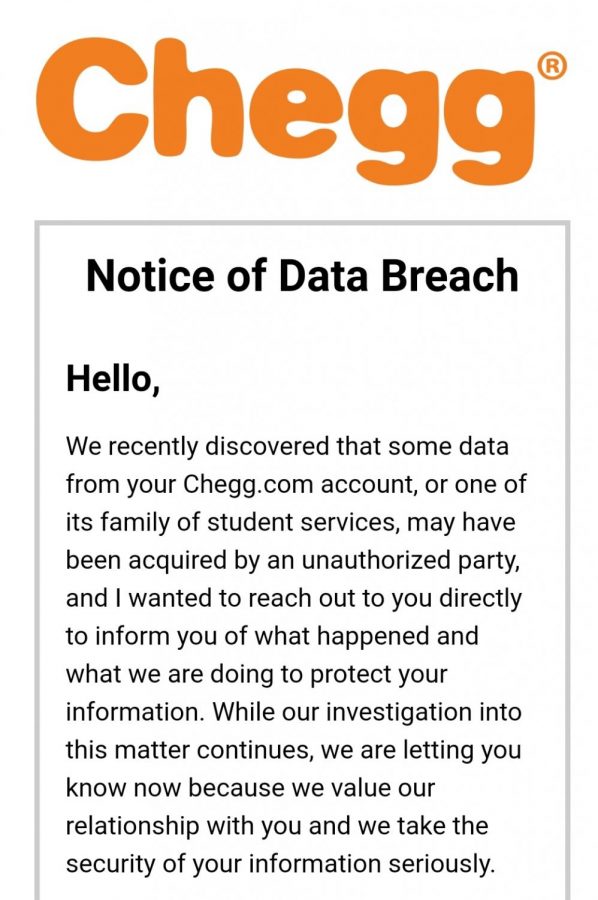 Screenshot of an e-mail sent to affected Chegg users.