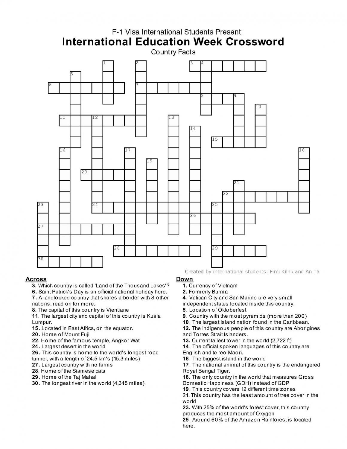 Need a break? Try this crossword puzzle put together by El Camino s