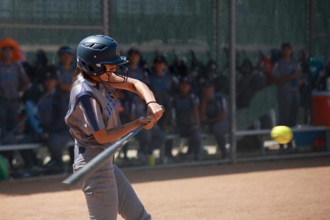 Warriors softball infielder Sidra Montoya swinging at a pitch during El Caminos Game 2 matchup against San Diego Mesa on Saturday, May 4, at El Camino College. The Olympians took the early lead but El Camino jumped ahead with two fifth inning runs. Photo credit: Mari Inagaki