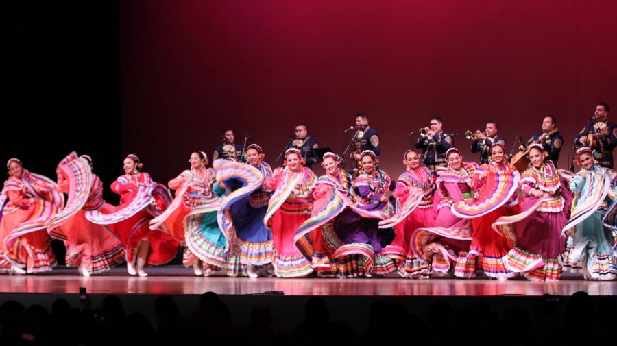 Members of Nuestras Raíces dance to traditional Mexican sones performed by Mariachi Los Reyes in ECCs Marsee Auditorium, Friday, Sept. 13. David Alonso/The Union