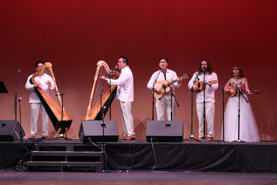 Conjunto Heuyapan performs Sones Jarochos during “Noche Mexicana 2019”, at the Marsee Auditorium, Friday, Sept. 13. This family band, founded in 1973 by professor Fermin Herrera of CSUN, have performed all over the U.S., including the Hollywood Bowl, the Kennedy Center and the Performing Arts in New York City and Washington D.C. 
David Alonso/The Union