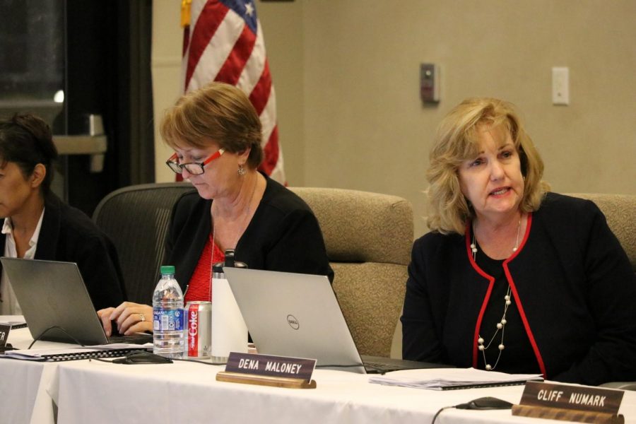 President and Superintendent Dena Maloney talks about the El Camino College nursing program at a Board of Trustees meeting Monday, Oct. 21. The board unanimously approved a $161,075 grant that would help and expand nursing programs on campus. Omar Rashad/The Union