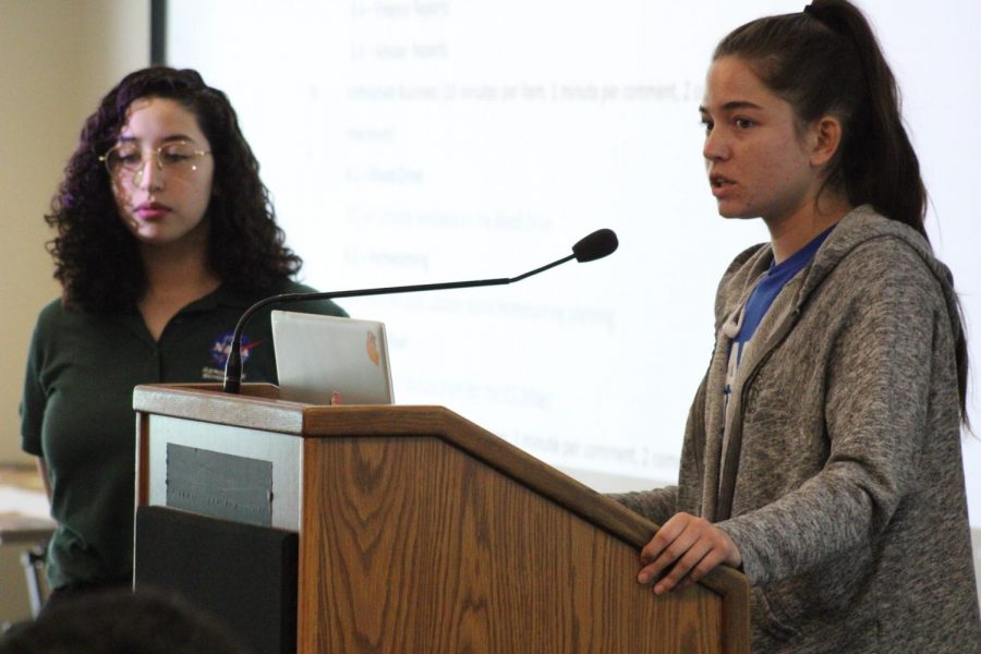Inter-Club Council Director of Activities Makayla Propst (right) questions whether a dance is really the best way to satisfy and attract a larger, more complete part of the El Camino College student population with the funds allotted for a homecoming dance during an Inter-Club Council meeting Monday, Oct. 28 in the Distance Education Center. With it being three weeks prior to the set date for the homecoming dance, the Inter-Club Council has yet to produce a budget detailing how $4,500 allotted for homecoming expenses will be spent. Jaime Solis/The Union