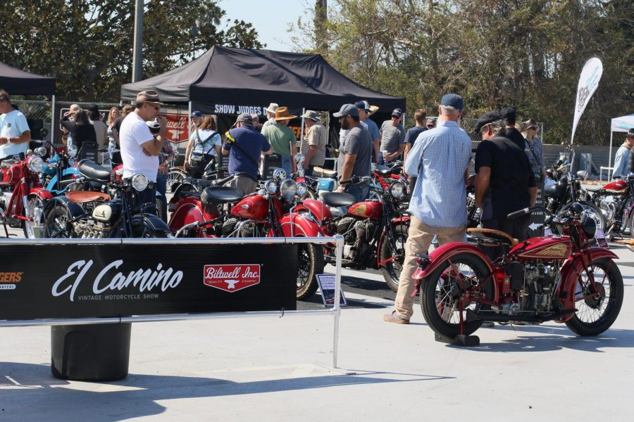 People gather around the upper level of El Camino Colleges Parking Lot F for the 42nd El Camino Vintage Motorcycle Show and Swap Meet on Saturday. The event was hosted by Topping Events in association with Classic Cycle Events. Viridiana Flores/The Union