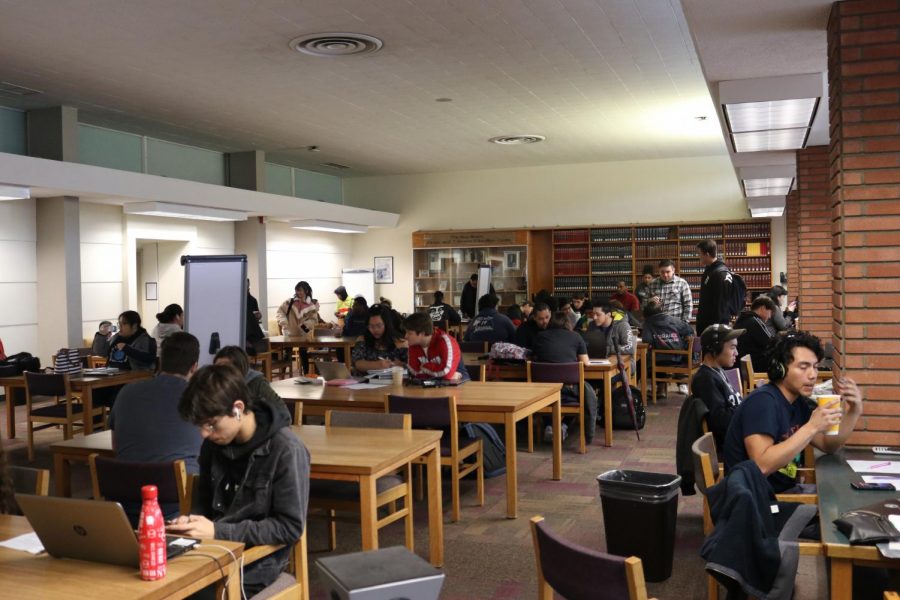 Students gather in the Schauerman Librarys West Reading Room on Tuesday, March 10. The Health Center and the Schauerman Library are two student services that will remain open while in-person classes are moved online from Wednesday, March 18 until Monday, April 20. Molly Cochran/The Union