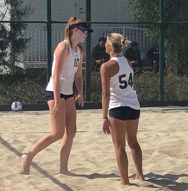 El+Camino+College+womens+beach+volleyball+players+Brooke+Drajos+and+Giulia+Alessandri+celebrating+a+point+during+their+match+against+Cypress+College+on+Friday%2C+Feb.+28+at+ECC+sand+courts.+The+Warriors+won+all+15+matches+they+played+in+the+three+game+schedule.+Logan+Tahlier%2FThe+Union