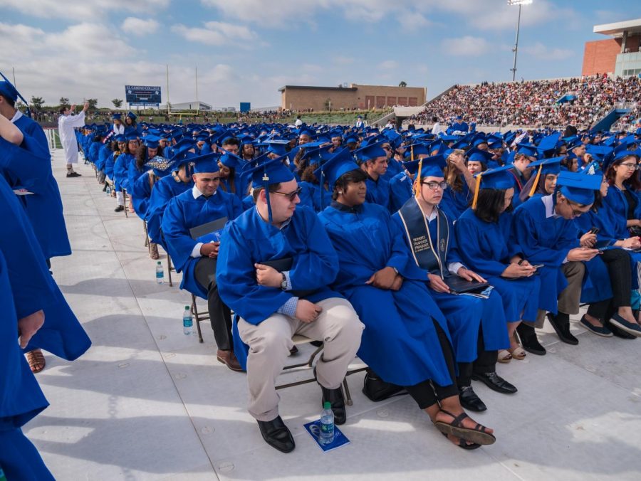 The largest graduation class at El Camino College to date attends graduation at Murdock Stadium on Friday, June 7, 2019. Due to coronavirus concerns, ECC commencement committee is making plans for a virtual graduation ceremony for this semester’s Class of 2020. Elena Perez/The Union