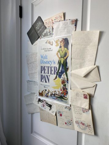 “On that door are a bunch of old letters and cards I found, and in the center is Peter Pan because I love this character so much,” Thea Rosemary says. She thinks she has “the heart of Peter Pan” because she is very protective of the people who are close to her.