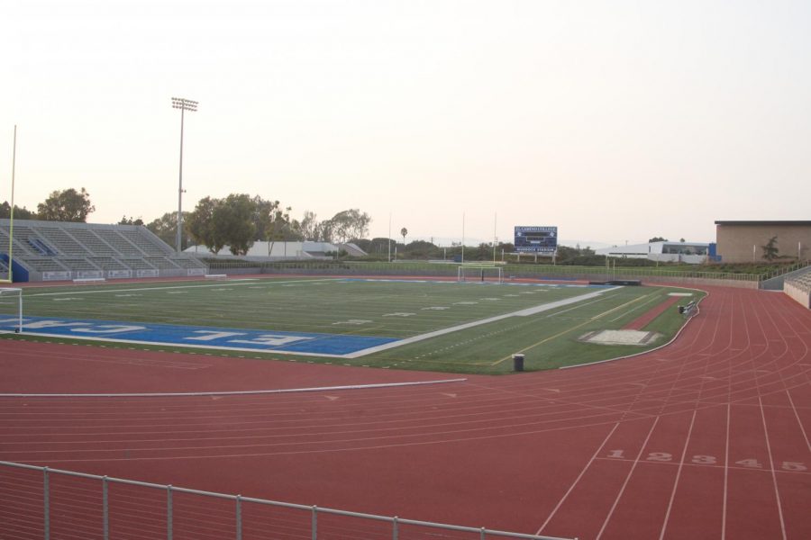 El Camino Colleges Featherstone Field, housed within ECs Murdock Stadium, quietly awaits the return of ECs athletes and fans kept away due to campuss closure. Image taken Sept. 16.