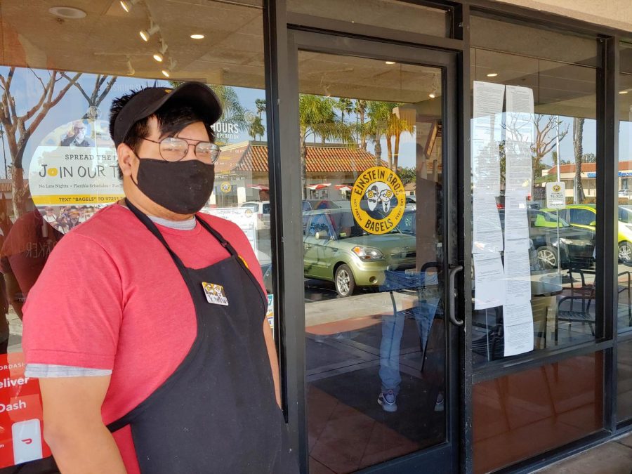 Jonathan Jaramillo, 28 year-old employee poses outside Einstein Bros. Bagels on Feb. 28 in Long Beach, CA. (Shirene McKinney/The Union)