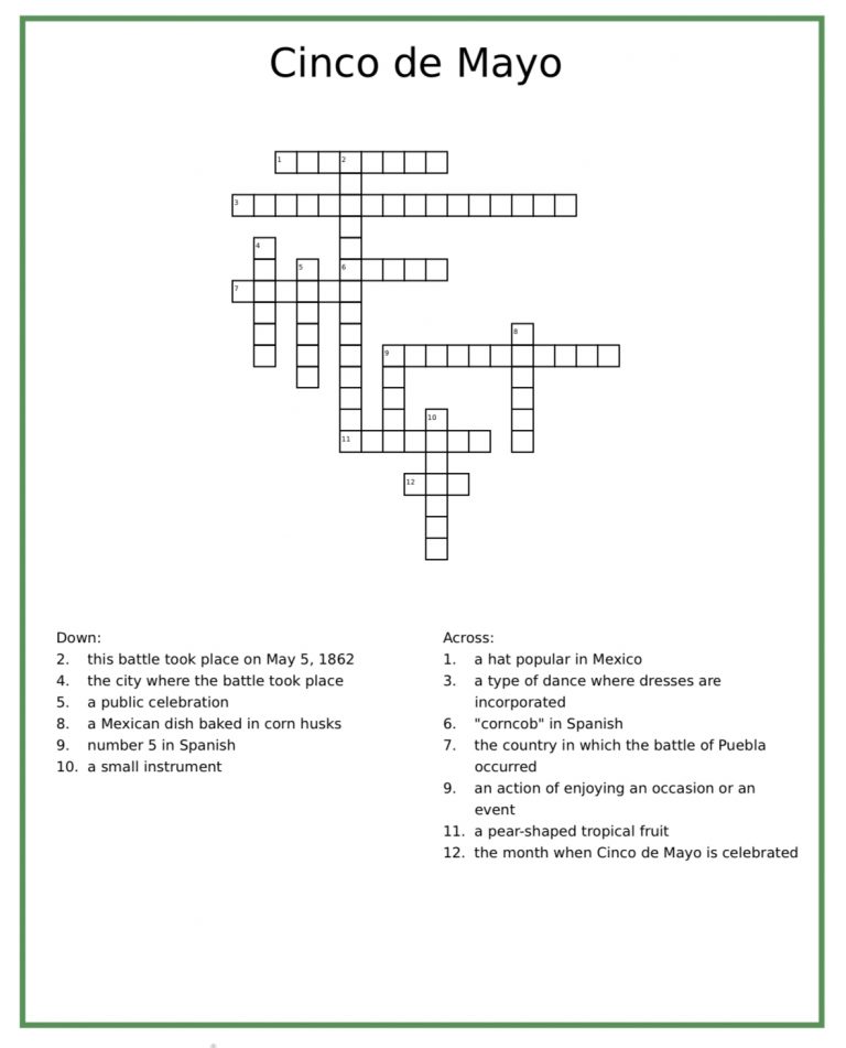 Crossword puzzle for Cinco de Mayo - El Camino College The Union