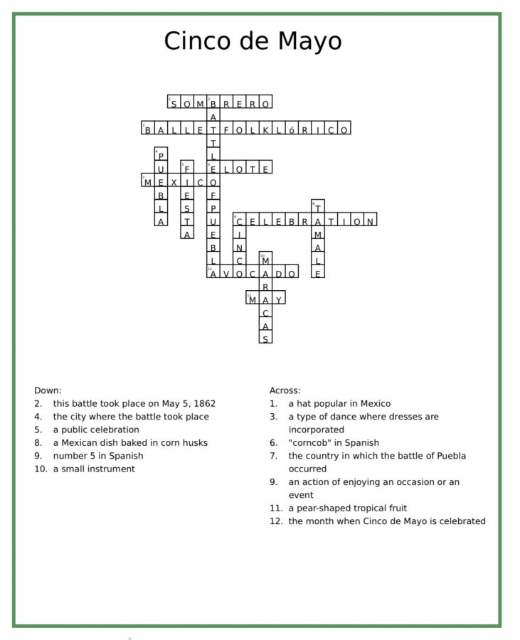 Crossword puzzle for Cinco de Mayo El Camino College The Union