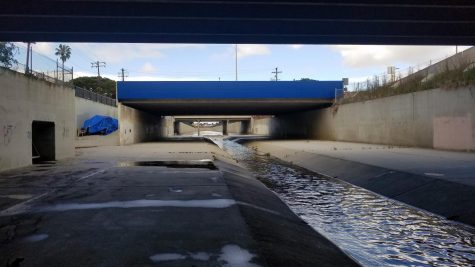 The massive tunnel that forms the runoff to the LA River runs underneath the west end of the El Camino College campus in Torrance, Calif. on March 10, 2021. (Photo by Walter Jay Jr. / Warrior Life)