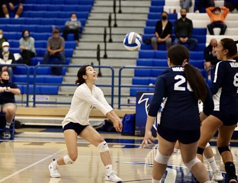 Sophomore DS Saki Yamamoto passes the ball after a serve by Cerritos at the Cerritos College gymnasium during a South Coast Conference matchup on Nov. 3. El Camino defeated Cerritos 3-2 (24-26, 25-20, 20-25, 25-19, 15-13), and will face East Los Angeles on Nov. 5 for a conference showdown.