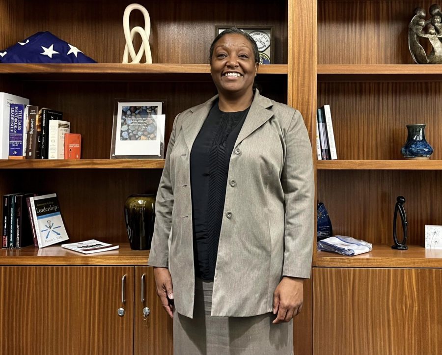 Superintendent Brenda Thames in her office on Monday, Nov. 22, after becoming the first Black female president of El Camino College. She became president on July 1, 2021, after Dena Maloney retired. Photo by Elizabeth Basile/The Union