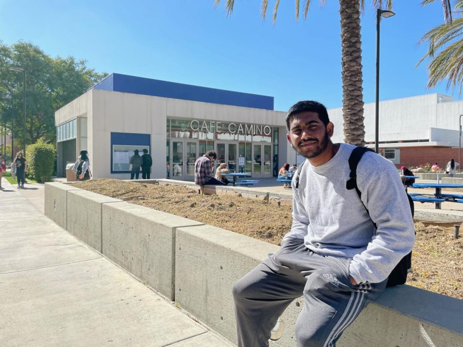 Syed Suhail (19) sits in front of Cafe Camino on Wednesday, Feb. 16. Suhail believes that the current system for individuals getting onto campus is not strong, as anyone could be dishonest about symptoms. Ethan Cohen/The Union.