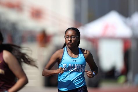 Rania Gomaa runs the women's 1500m at the LBCC Viking Invitational in Long Beach on Friday, March 11. Gomaa finished 3rd overall in the event, running 5:39.40, a season best. The Warriors will be at the RCC Open on March 18 at Riverside City College in Riverside. Photo by Greg Fontanilla/The Union