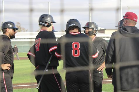 The Santa Barbara City College Vaqueros call a timeout during the seventh inning on March 3, 2022 at Warrior Field in Torrance, Calif. (Photo credit: Elsa Rosales/The Union).