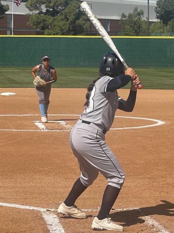 Alyssa Sotelo, the 2nd Baseman at Cerritos College, was focusing on her swing to hit a pitch and score a major point in the game. Throughout the game, Sotelo averaged 4 AB’s and kept a steady momentum along with her teammates throughout the entire game. (Khalid Muhsin | The Union)