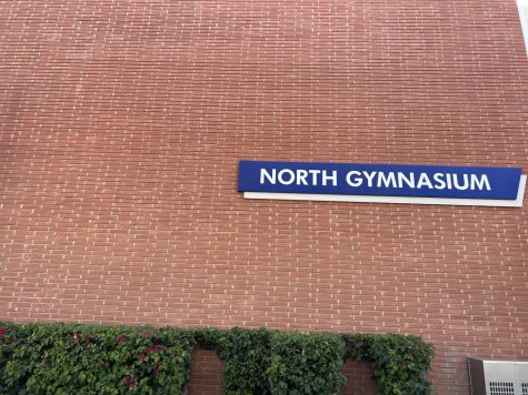 The front of the North Gymnasium building is in between the Pool building and the Health Center building. The exterior staircase in the North Gymnasium will be closed on Tuesday, April 6 due to filming for a commericial. (Safia Ahmed/ The Union)