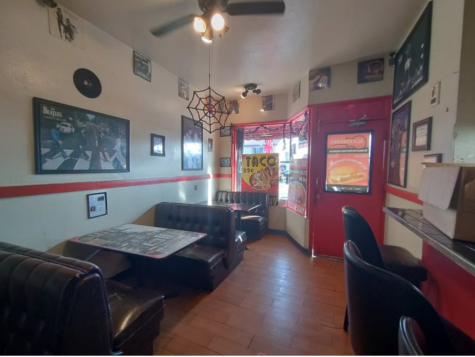 A shot of the front door and two booth seats at Alexanders World Famous Torta Restaurant on a warm Friday, November 4, 2021. Delfino Camacho | The Union.