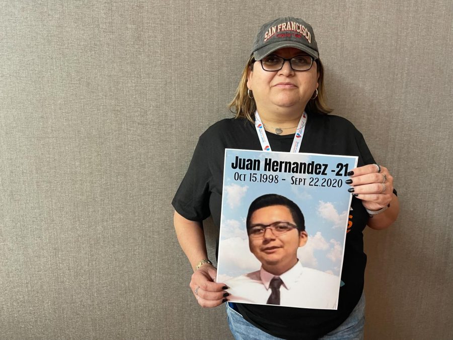 Yajaira Hernandez holds a photo of her son, El Camino College student Juan Hernandez, 21, at the #SurvivorsSpeak rally in Sacramento on Tuesday, April 26. On Tuesday, May 3, Hernandez went to Clara Shortridge Foltz Courthouse for a hearing in the case of The People of Calif. vs. Sonita Heng. Heng, 22, has accepted a plea deal for her role in the murder of Hernandez' son. (Kim McGill | The Union)