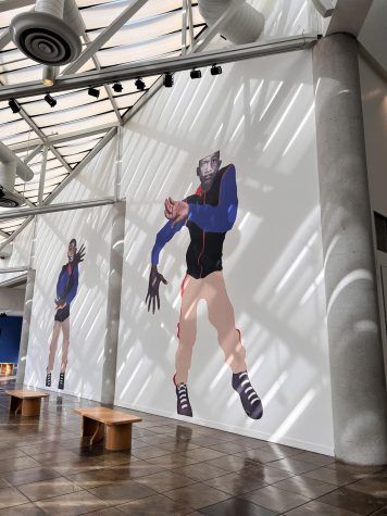 A mural, “Little Man,” by Deborah Roberts, is displayed in the foyer of the California African American Museum in Los Angeles, Calif., on May 15, 2022. (Brittany Parris | Warrior Life)